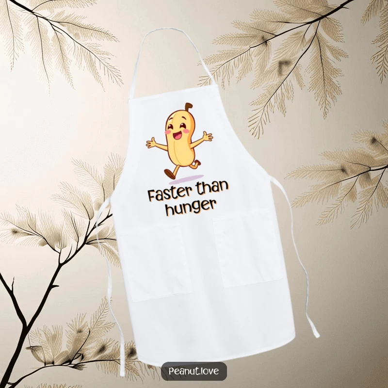 Funny Peanut Sprint Apron: A joyful peanut character running with arms outstretched, ready for funny, energetic, and clean cooking.