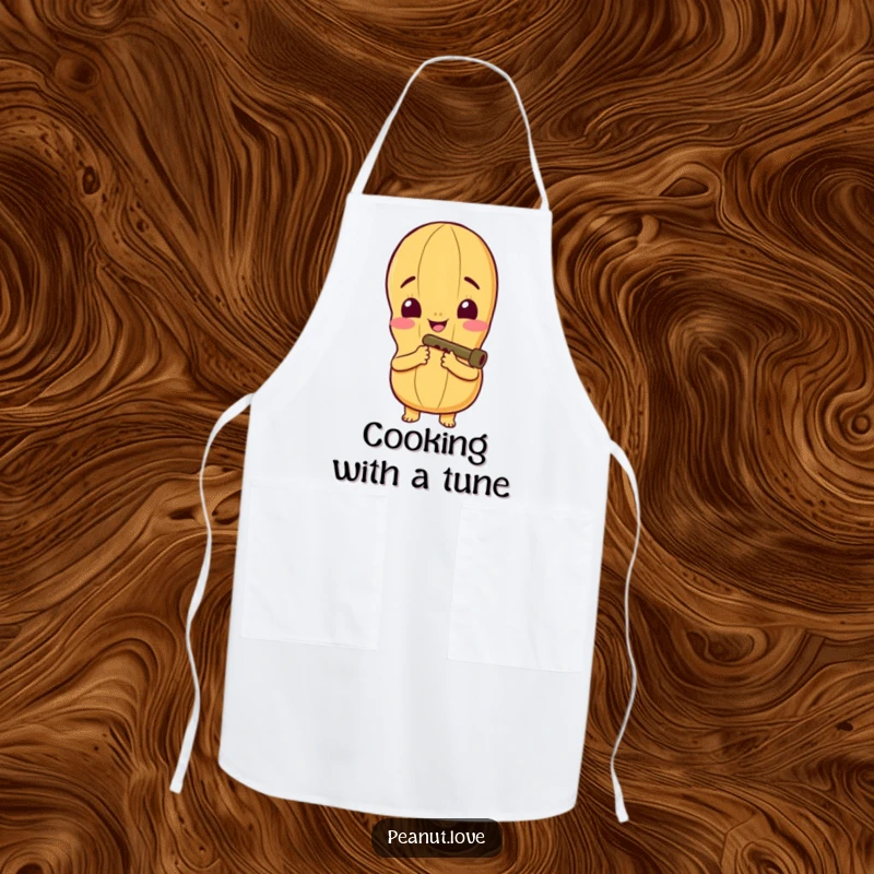 Funny Apron featuring a Peanut Character's Wide Smile Playing a Tiny Kazoo, Perfect for Kitchen Fun