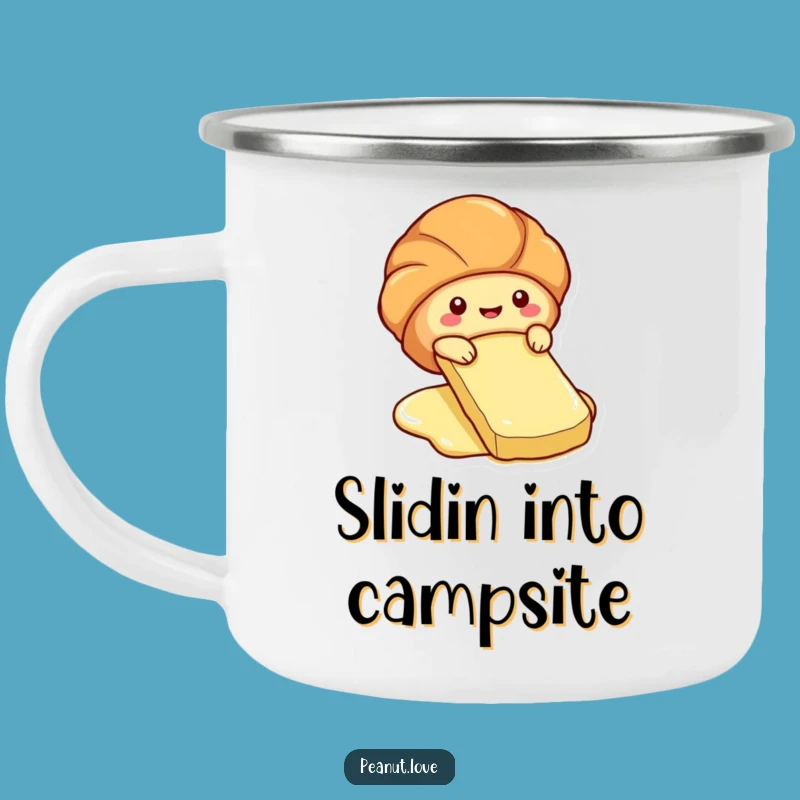 Funny Croissant Slide Camping Mug: Buttery Breakfast, Outdoor Treats