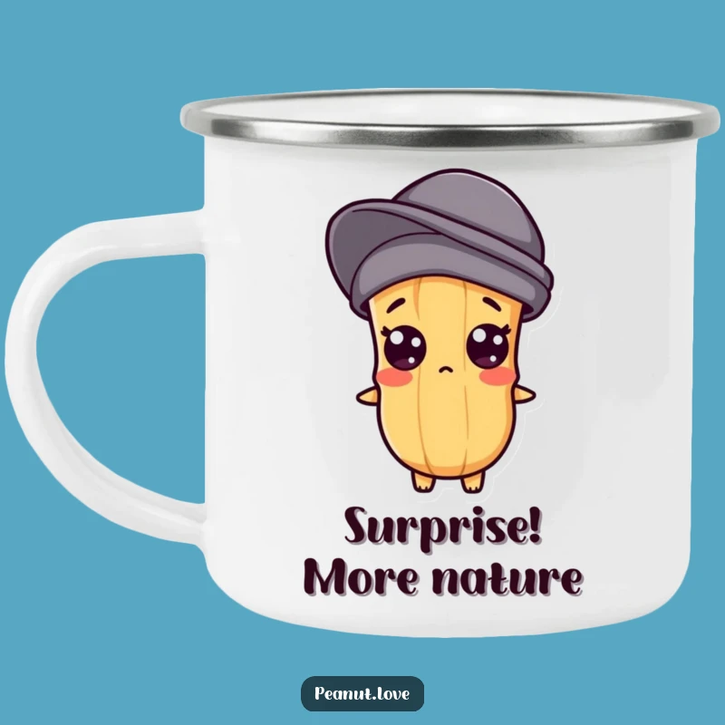 Funny Kawaii Peanut Adventure Mug: Surprised Character Camp Cup Gift