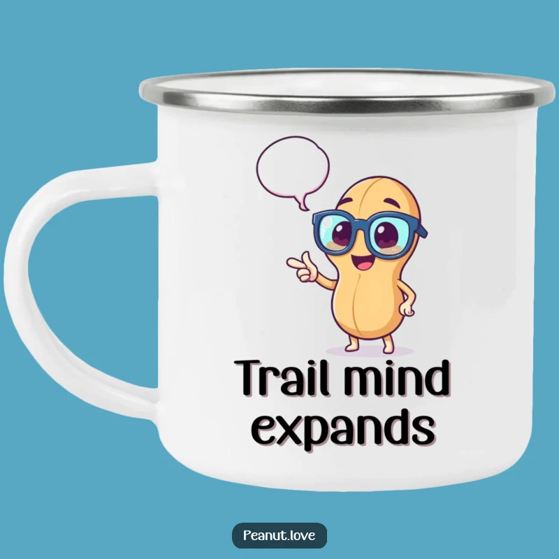 Bring your big ideas to the great outdoors with this durable mug featuring a peppy peanut with glasses, contemplating nature's wonders.