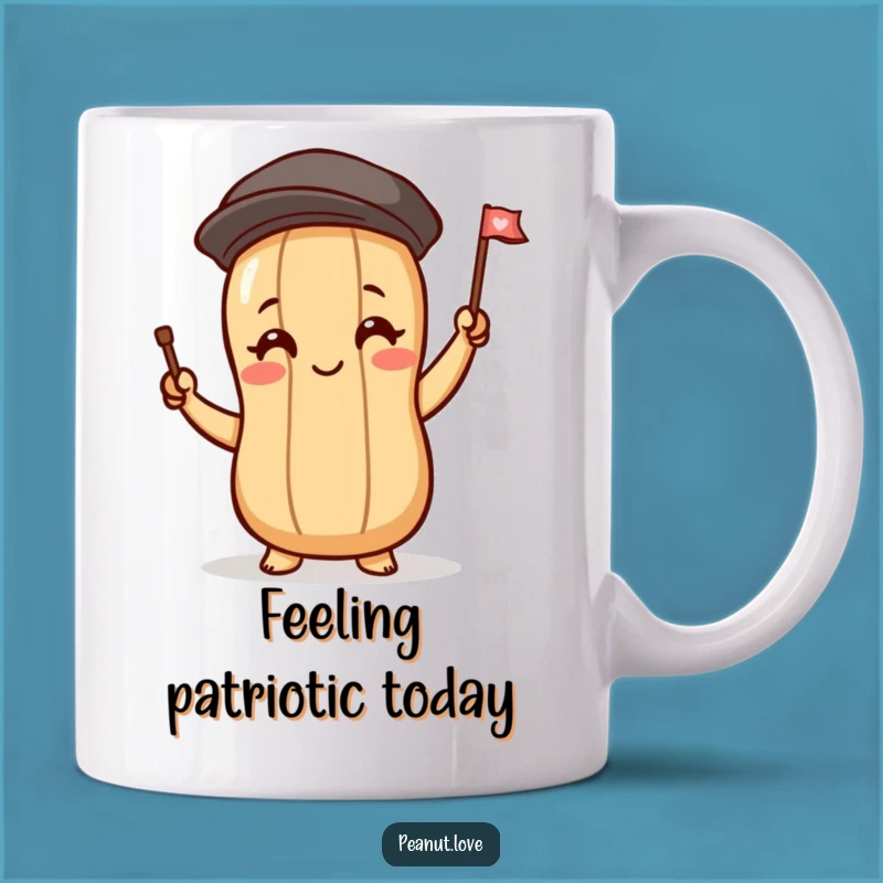 Funny Waving Peanut Mug, Blushing Nut Flag Waver, Cheerful Humorous Gift Mug
