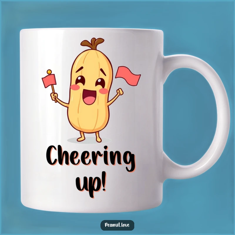 Funny Excited Peanut Flag Waving Mug - Cheerful Gift for Celebrations