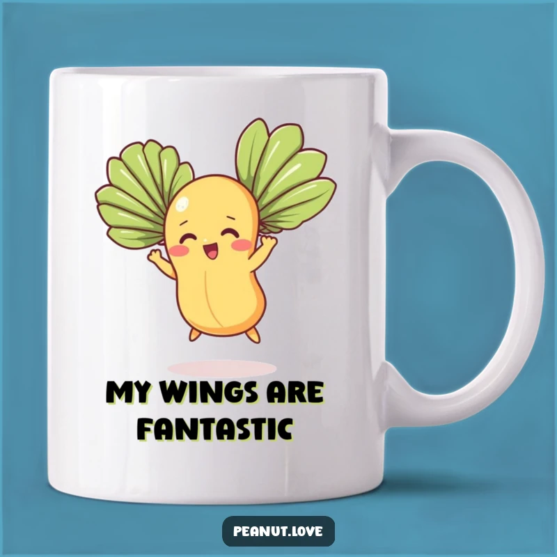 Funny Flying Peanut Mug, Determined Nut Fan Leaf Flight, Best Humorous Gift Mug