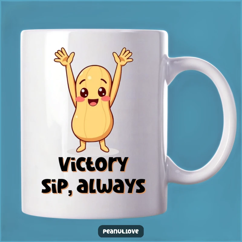 Funny Peanut Celebration Mug: Arms Up Joyful Character Gift