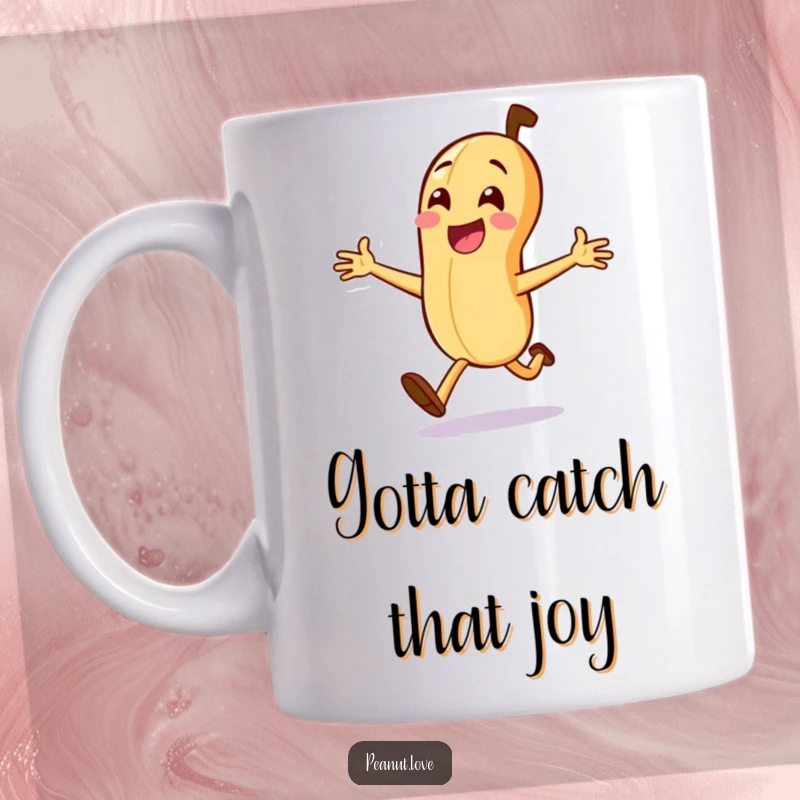 Funny Running Peanut Mug: A peanut character joyfully running with arms wide open, embodying excitement and a pursuit of fun.
