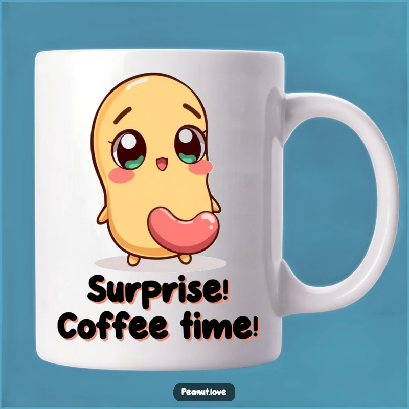 Funny Surprised Peanut Mug, Excited Nut Jellybean Drop, Hilarious Sweet Treat Gift