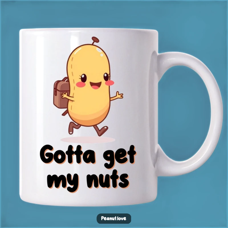 Funny Peanut Skips Mug - Happy Anthropomorphic Character Adventure Gift