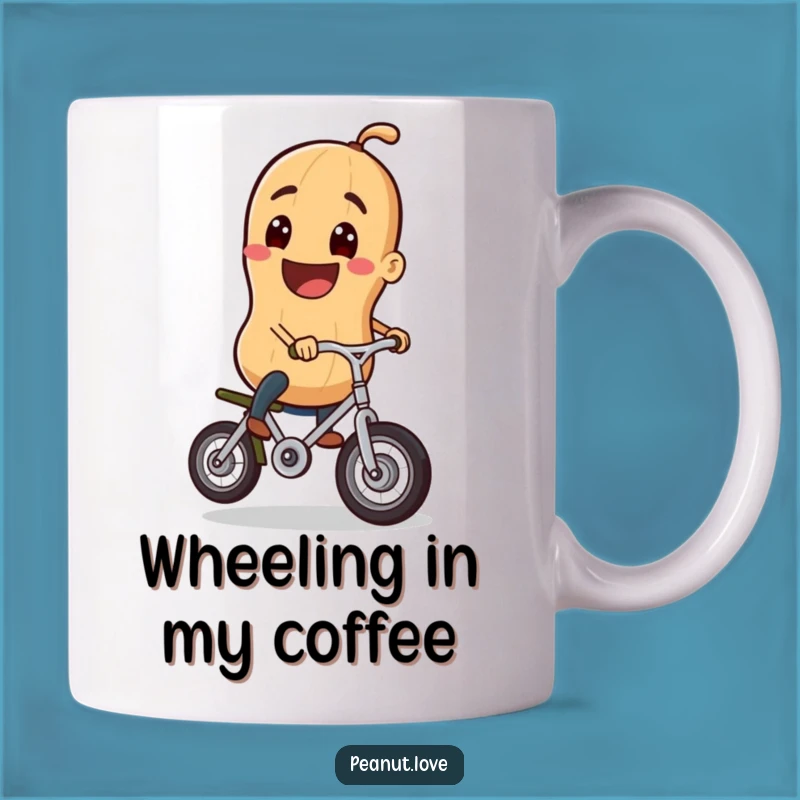 Funny Peanut Unicycle Mug: Hilarious Grinning Character Gift for Balanced Mornings