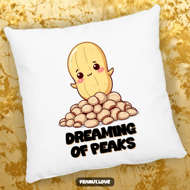 Funny decorative pillow featuring a determined Kawaii peanut climbing, offering comfort and humorous encouragement.
