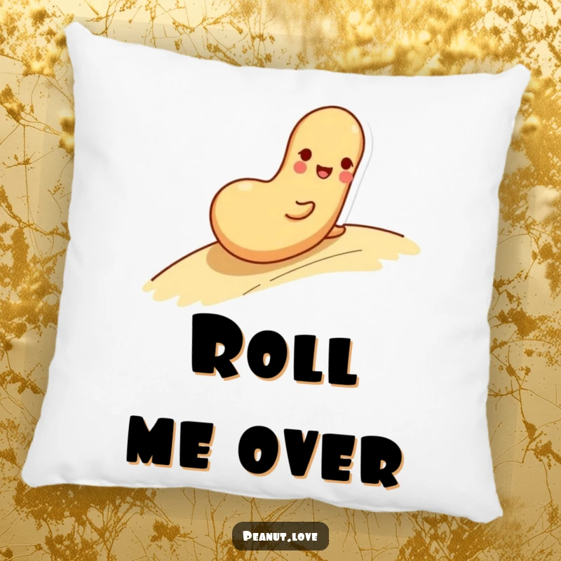 Funny pillow featuring a playful peanut character happily rolling down a gentle slope with an expression of pure joy.