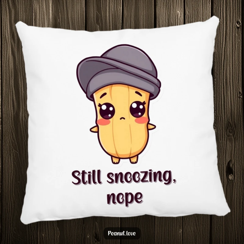 Funny pillow featuring a Kawaii peanut character with comically popping eyes, offering comfort and a dose of humor.