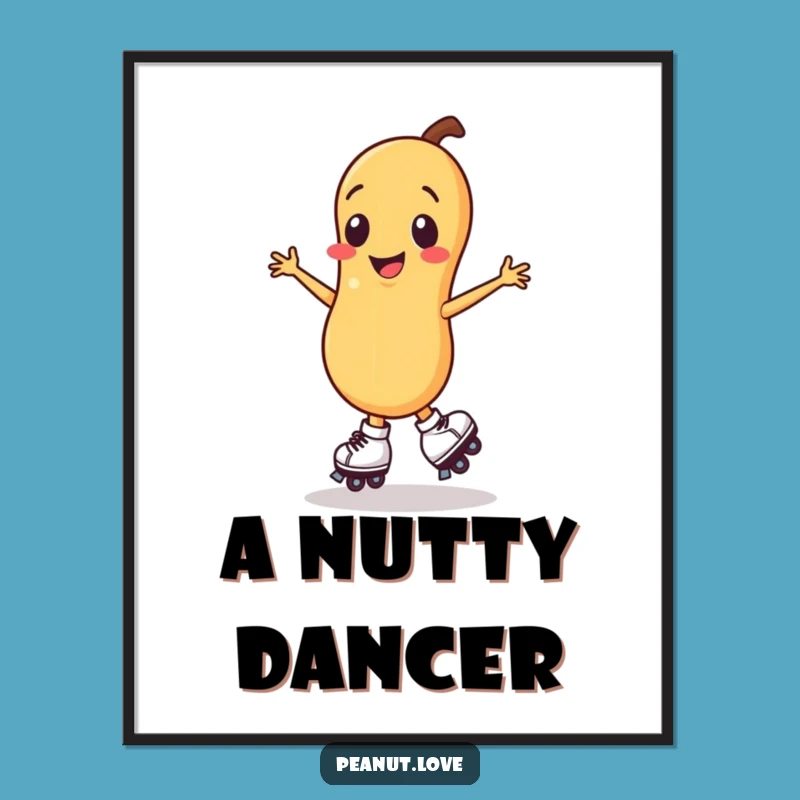 Funny Smiling Peanut Roller Skate Digital Art, Spinning Fun Print