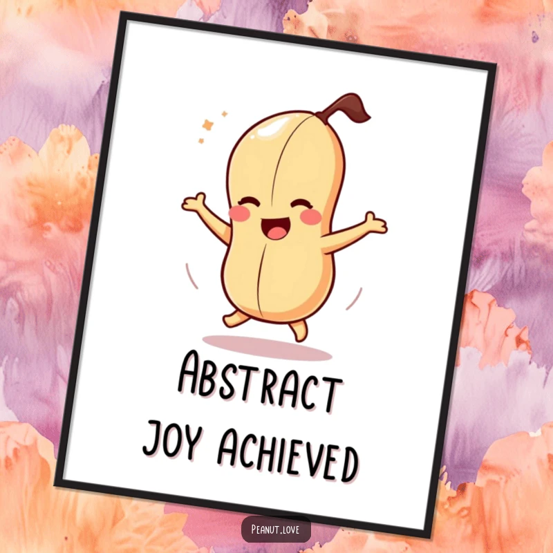 Funny digital art print of a dizzy peanut character spinning with ecstatic, comical joy, ideal for vibrant decor.