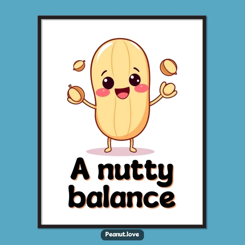 Funny Kawaii Peanut Juggler Digital Art: Cheerful Character, Instant Funny Gift