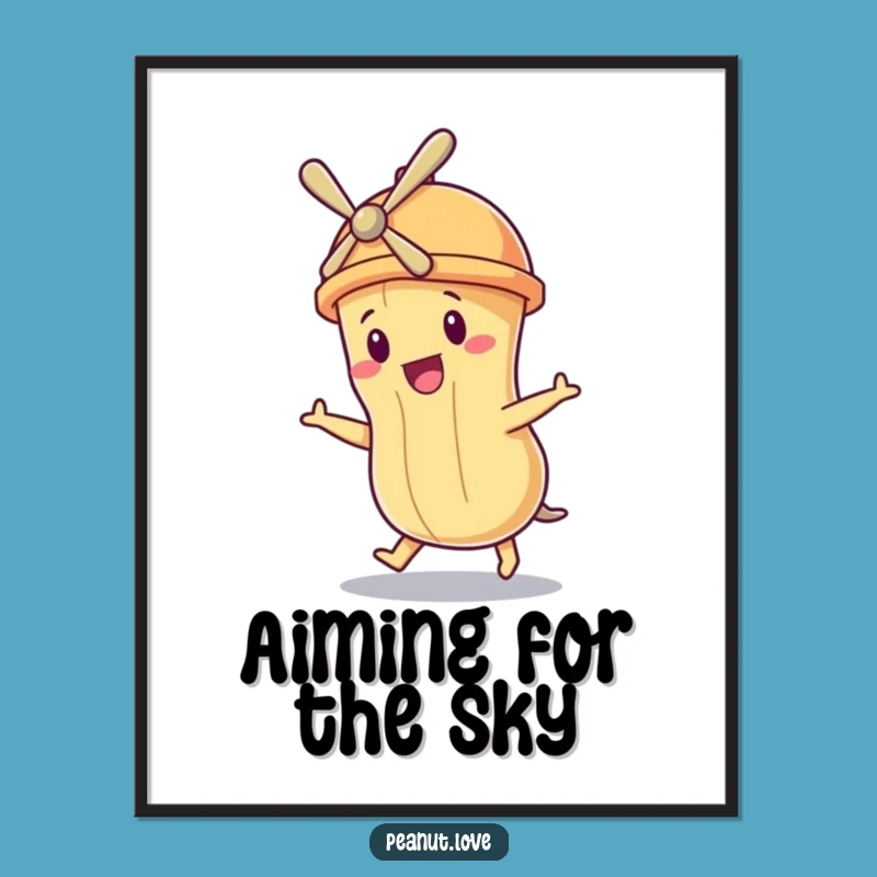Funny Peanut Liftoff Art Print: Aspiring Flyer Character Decor Gift