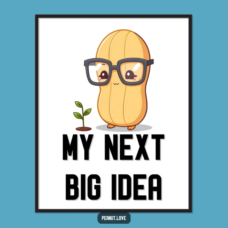 Funny Peanut Philosopher Digital Art: Intellectual Humor Wall Decor, Thoughtful Sprout Print