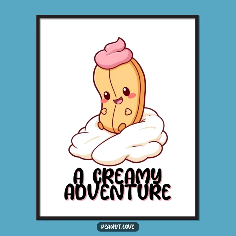 Funny Peanut Whipped Cream Digital Art - Dessert Cartoon Print Gift