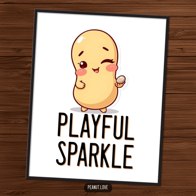 Funny Playful Peanut Digital Art: A peanut character winking and holding a shiny pebble, downloadable art for funny, cheeky, and mysterious wall decor.