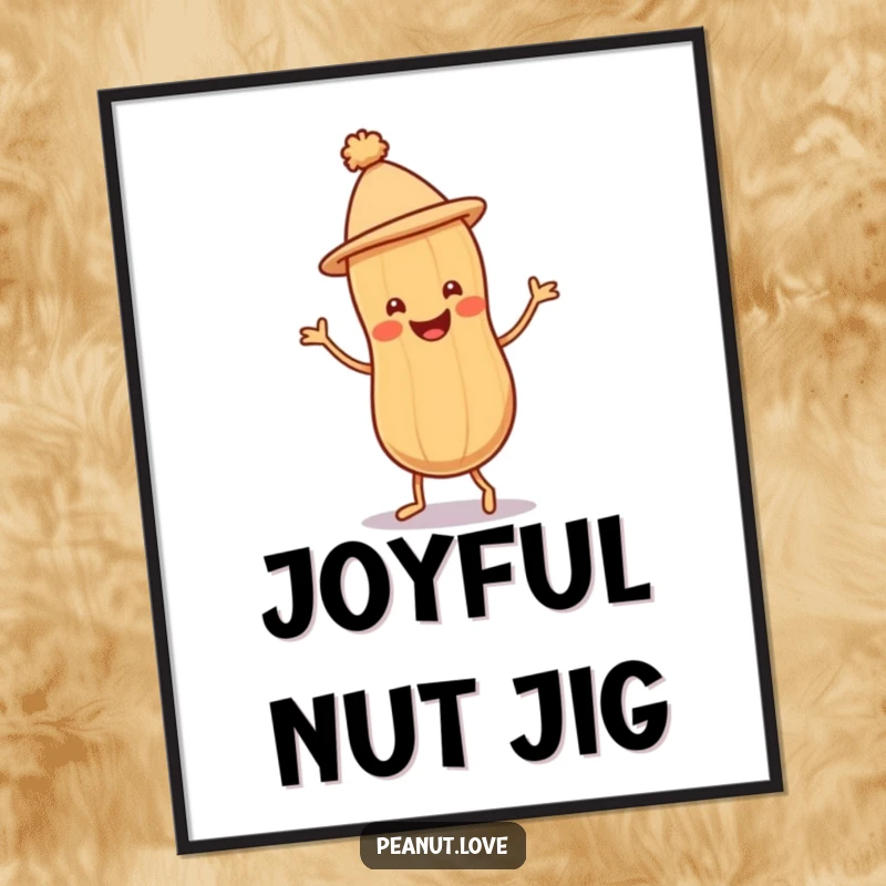 Funny Peanut Jig Digital Art Print of a smiling peanut character doing a joyful jig, ready for instant download.