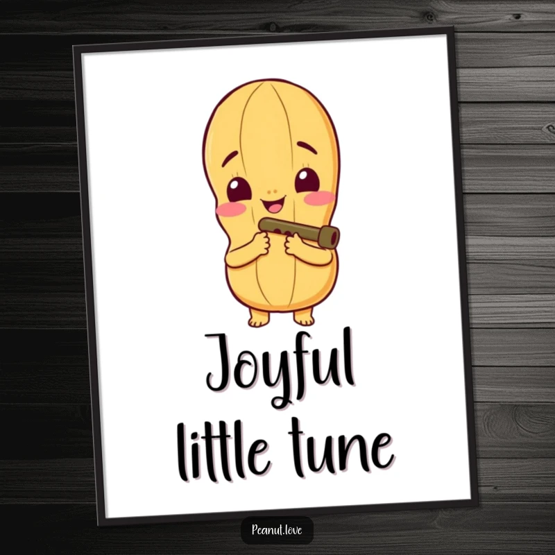 Funny Digital Print of a Peanut Character with Wide Smile Playing a Tiny Kazoo, Perfect for Spreading Joy