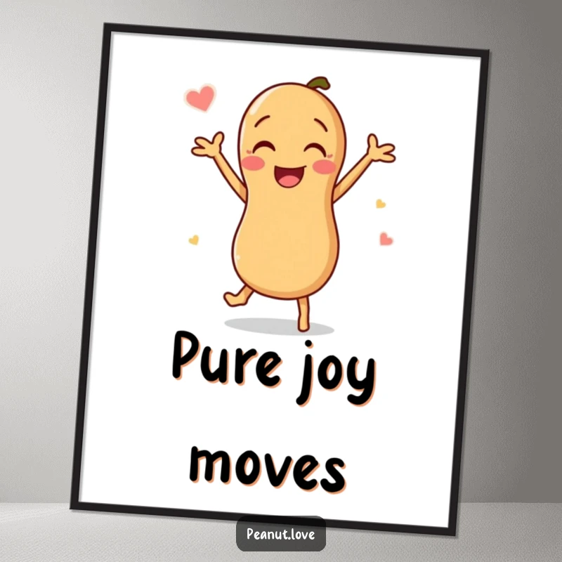 Funny Peanut Digital Art Print: A happy peanut character is depicted performing an energetic and joyful dance.