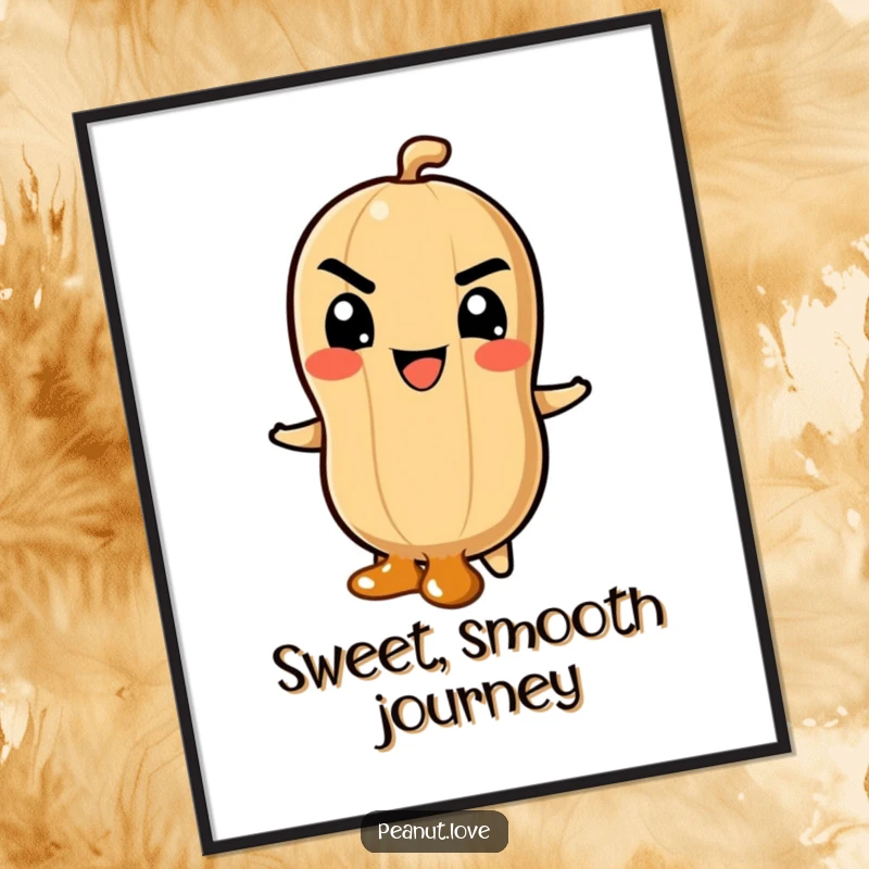 Funny Digital Print of a Peanut Character with Mischievous Grin Sliding Down a Caramel Swirl, Perfect for Spreading Joy