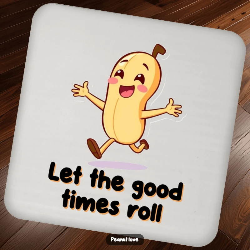 Funny Peanut Sprint Coaster: A happy peanut character running with arms outstretched, offering funny, energetic, and reliable surface protection.
