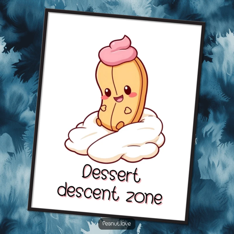 Funny Peanut Whipped Cream Poster: A peanut gleefully rolls down whipped cream. Sweet wall art, funny gift.