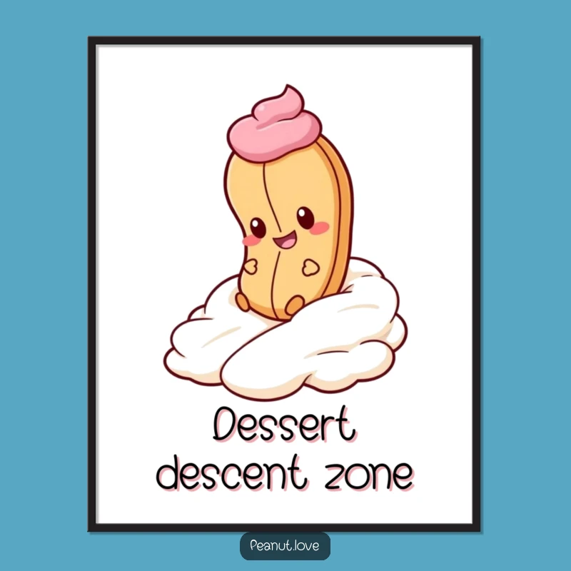 Funny Peanut Whipped Cream Poster - Hilarious Dessert Cartoon Wall Art Gift