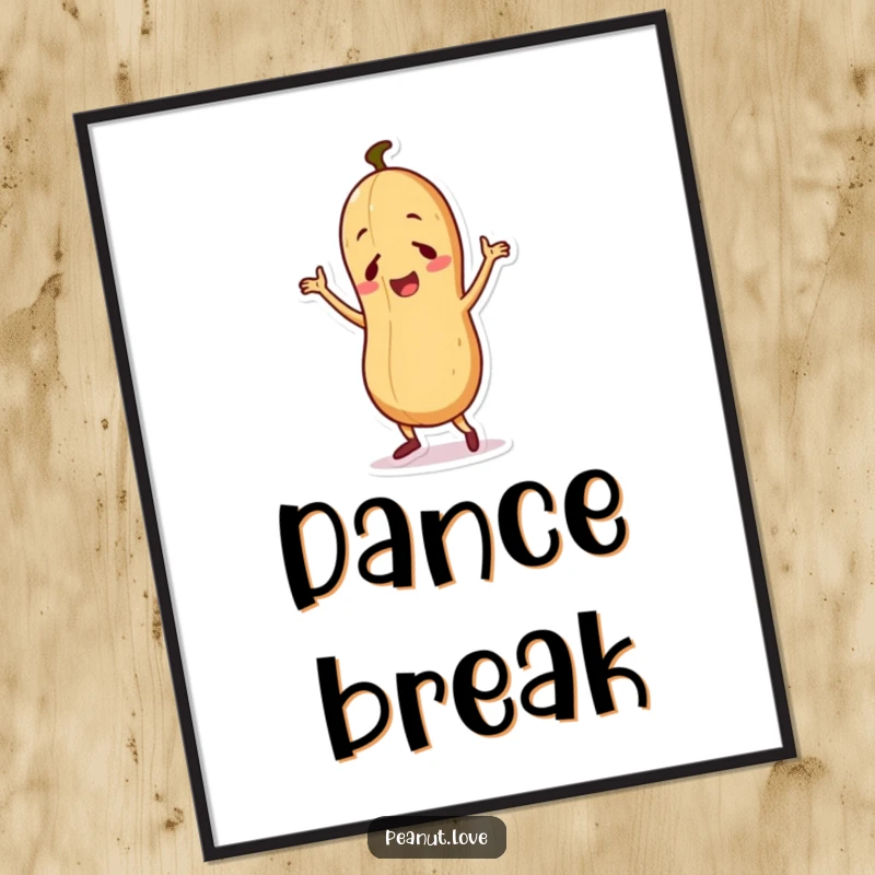 Funny poster print of a cute peanut character engaged in a comical and expressive dance, full of energy.
