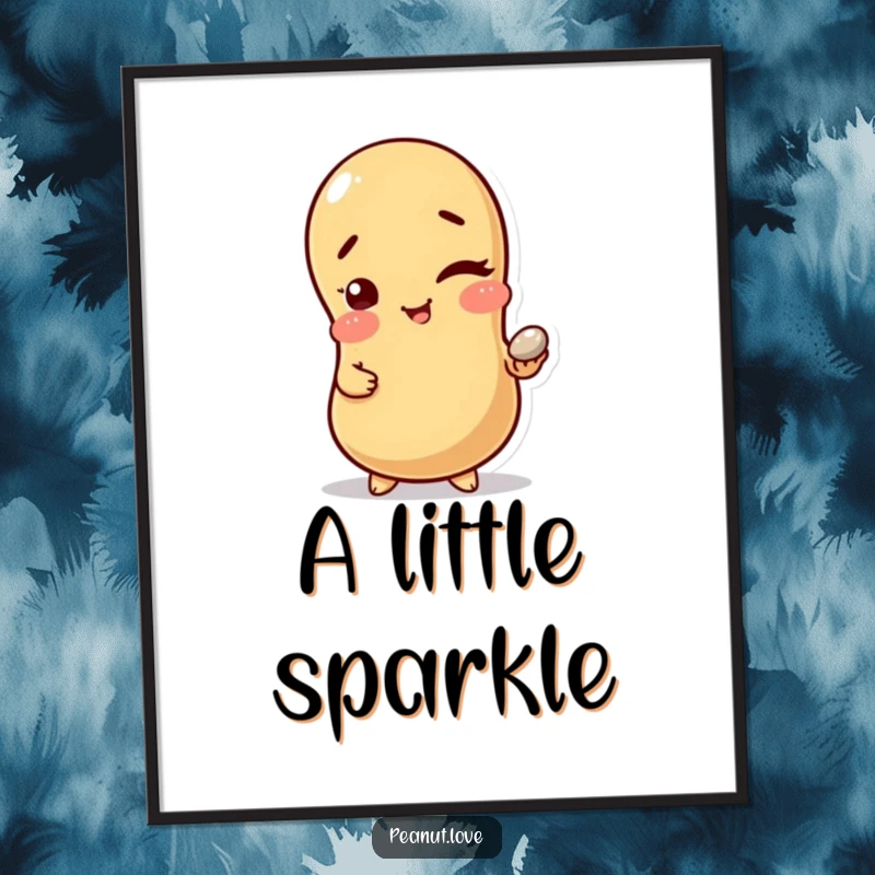 Funny Playful Peanut Poster: A peanut character winking and holding a shiny pebble, symbolizing playful secrets and nutty charm.