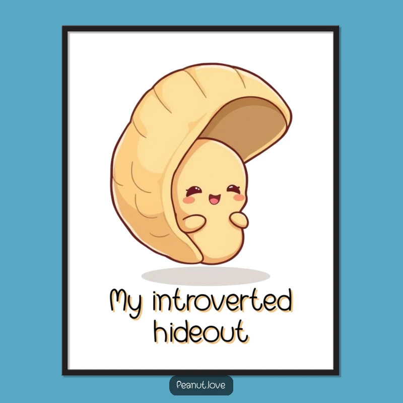 Funny Shy Peanut Poster: Giggle Behind Shell Art, Hilarious Wall Decor, Unique Funny Gift