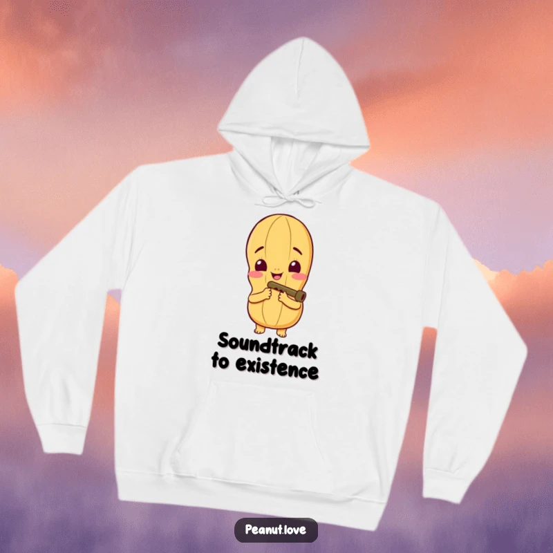 Funny Hoodie: Peanut Character with Wide Smile Playing a Tiny Kazoo, Offering Cozy Musical Fun