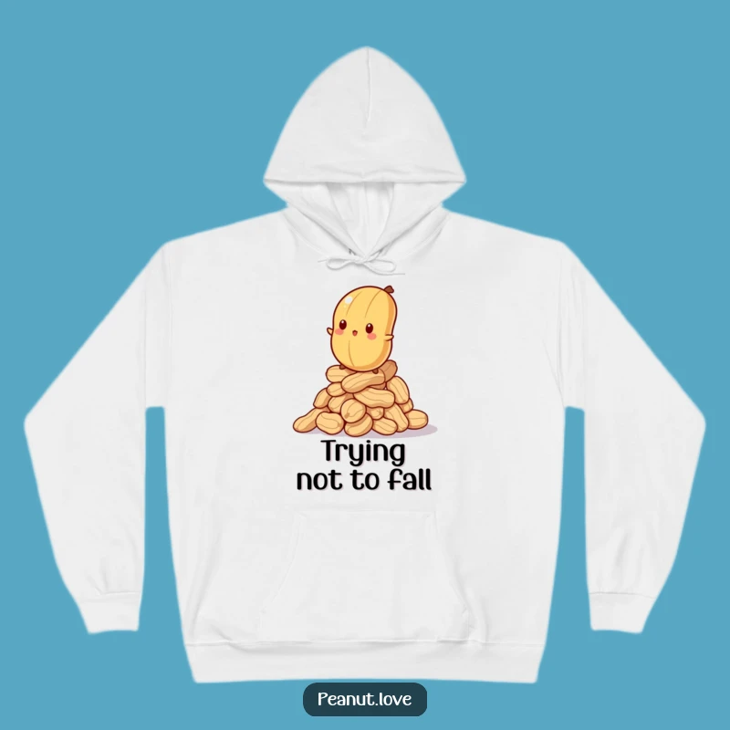 Stay warm while contemplating life's wobbles with this hoodie featuring a peanut in a precarious balancing act.