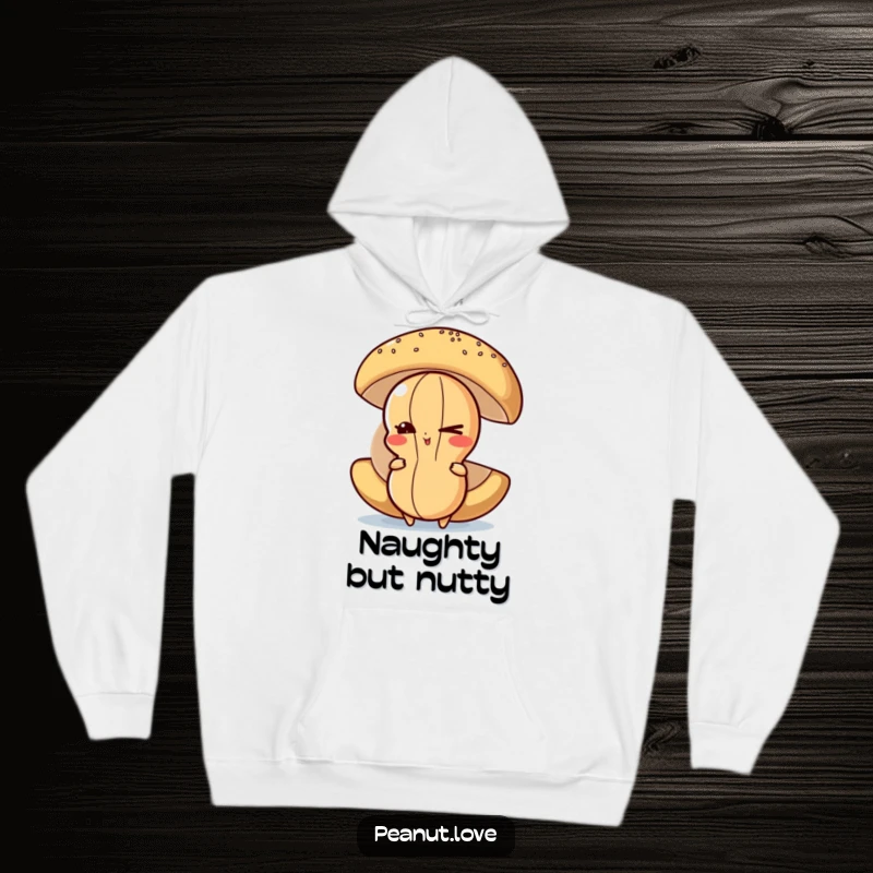 Funny Peanut Hoodie: Soft hoodie featuring a sneaky peanut character winking with a playful expression, concealed by food.