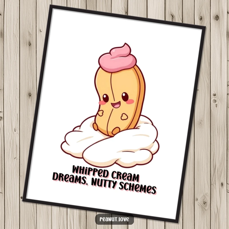 Funny Free Printable Wall Art: Peanut with a cheeky grin joyfully sliding down a creamy whipped cream slope.