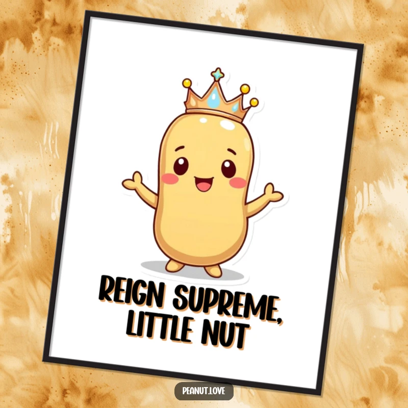 Funny Free Printable Wall Art: Happy peanut charismatically offering a small, sparkling crown.