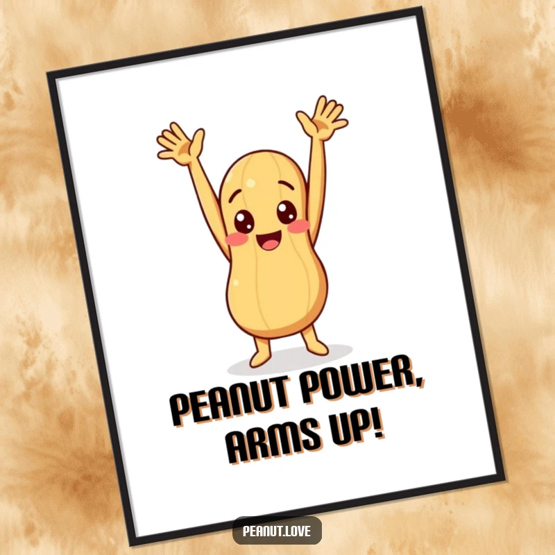Funny Free Printable Wall Art: A peanut character captured mid-celebration, arms raised in a comically joyous pose.