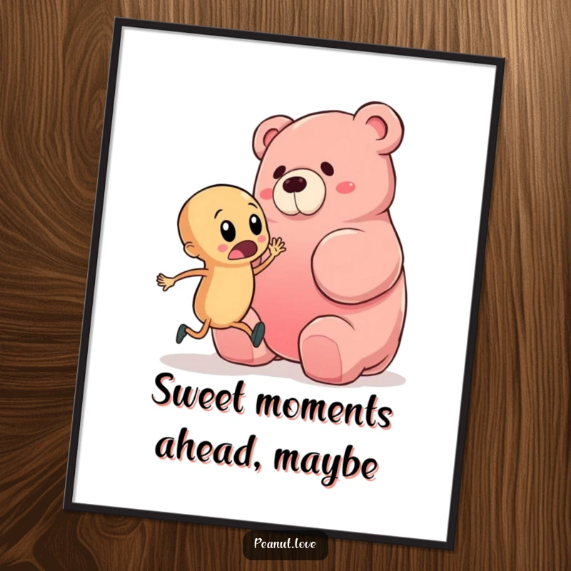 Funny Free Printable Wall Art: A Startled Peanut Nearly Tripping Over a Colossal Gummy Bear