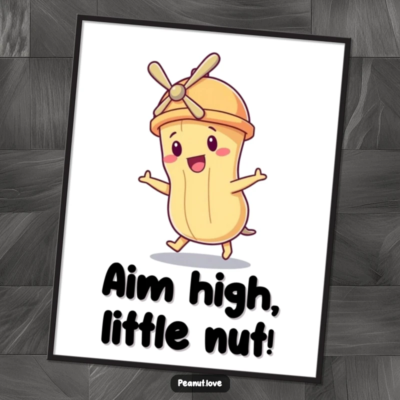 Funny Free Printable Wall Art: A peanut character in a propeller hat humorously attempts flight, adding whimsical charm to decor.