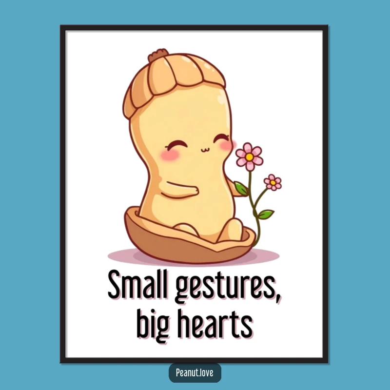 Free Printable Wall Art: Shy Peanut with Flower, Sweet Downloadable Decor