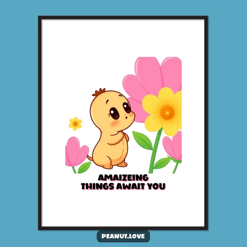 Funny Free Printable Peanut Wall Art: Curious Flower Sniff Downloadable Decor