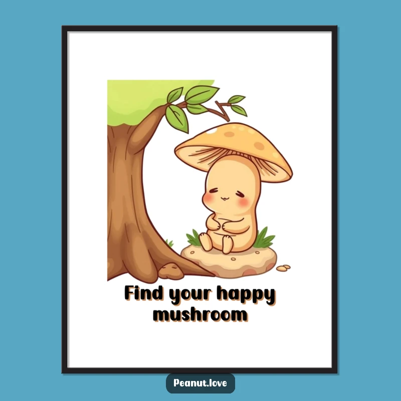 Funny Free Printable Wall Art: Content Peanut Under Mushroom Downloadable Art