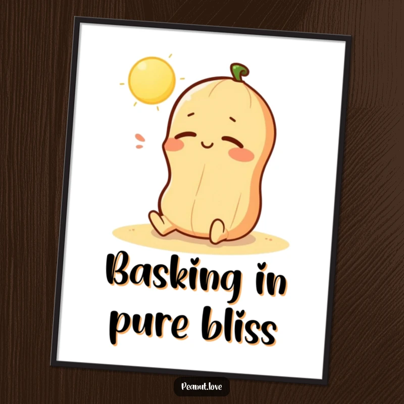 Funny Free Printable Wall Art: A Kawaii peanut character blissfully sighing with closed eyes, soaking up the warm sun.