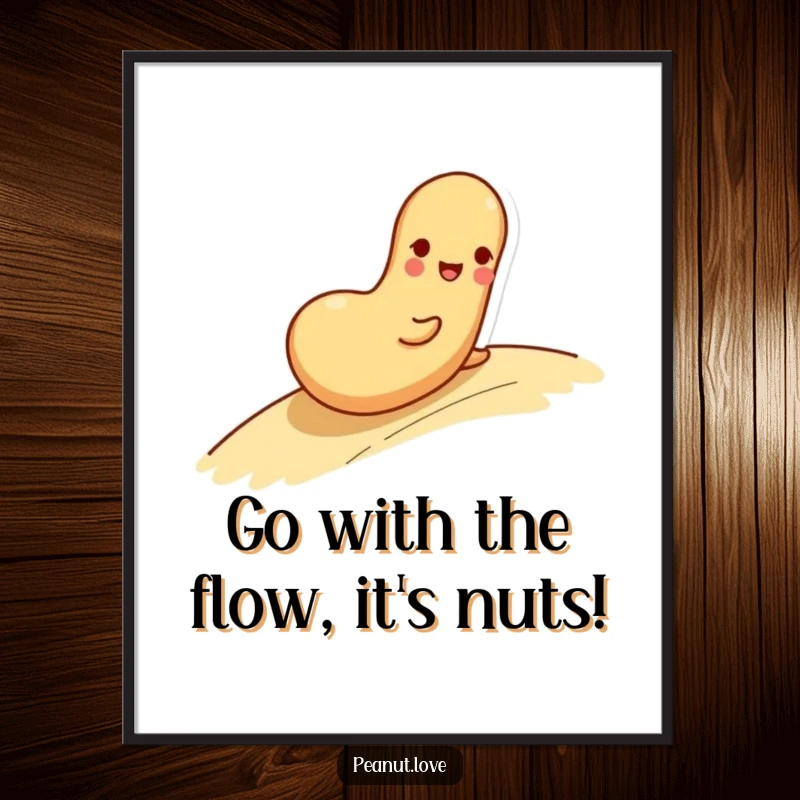 Funny Free Printable Wall Art: Playful peanut character happily rolling down a gentle slope with a joyful expression.