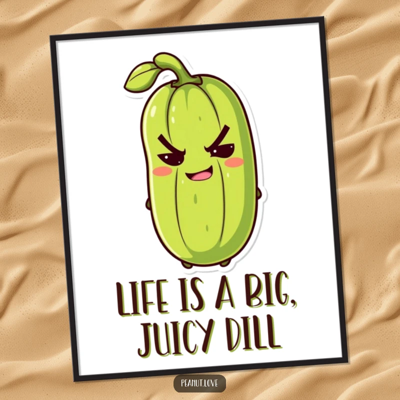 Funny Free Printable Wall Art: An anthropomorphic pickle with a mischievous smile gives a sly, knowing wink.