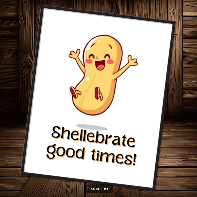 Funny Free Printable Wall Art: A happy peanut character comically kicking legs mid-air, creating a dynamic and humorous art piece.