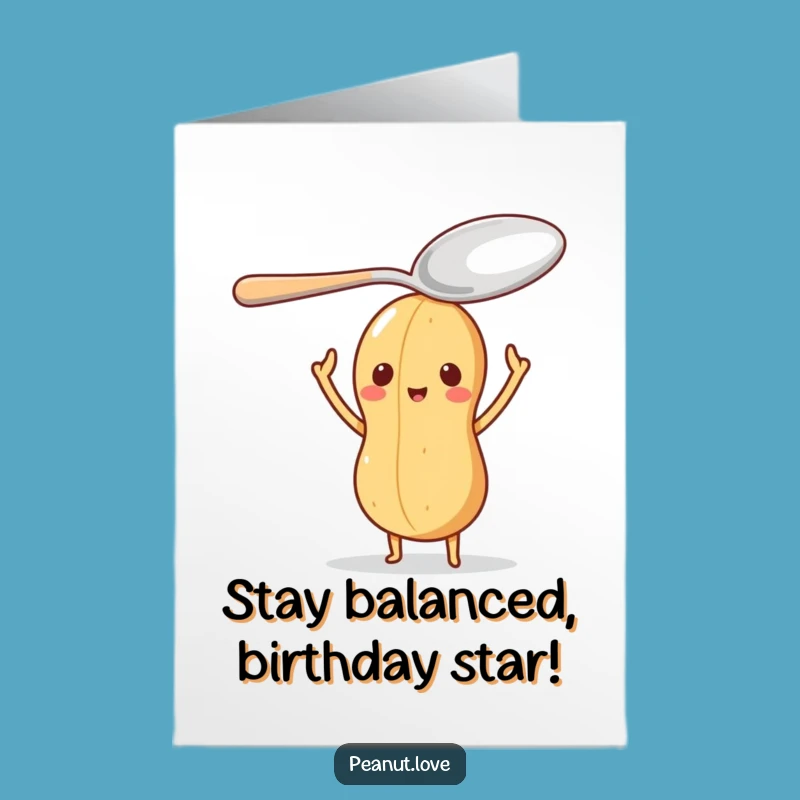 Free Printable Birthday Card: Spoon-Balancing Peanut for Hilarious, Wobbly Celebration Gift