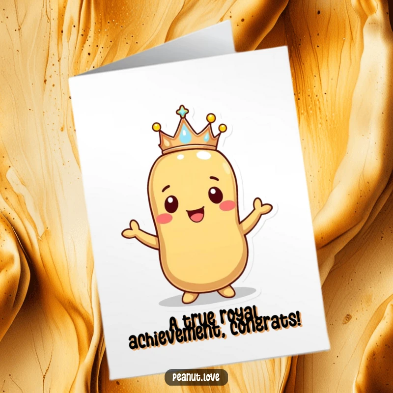 Funny Free Printable Congrats Card: Happy peanut offering a small, shiny crown with pride.
